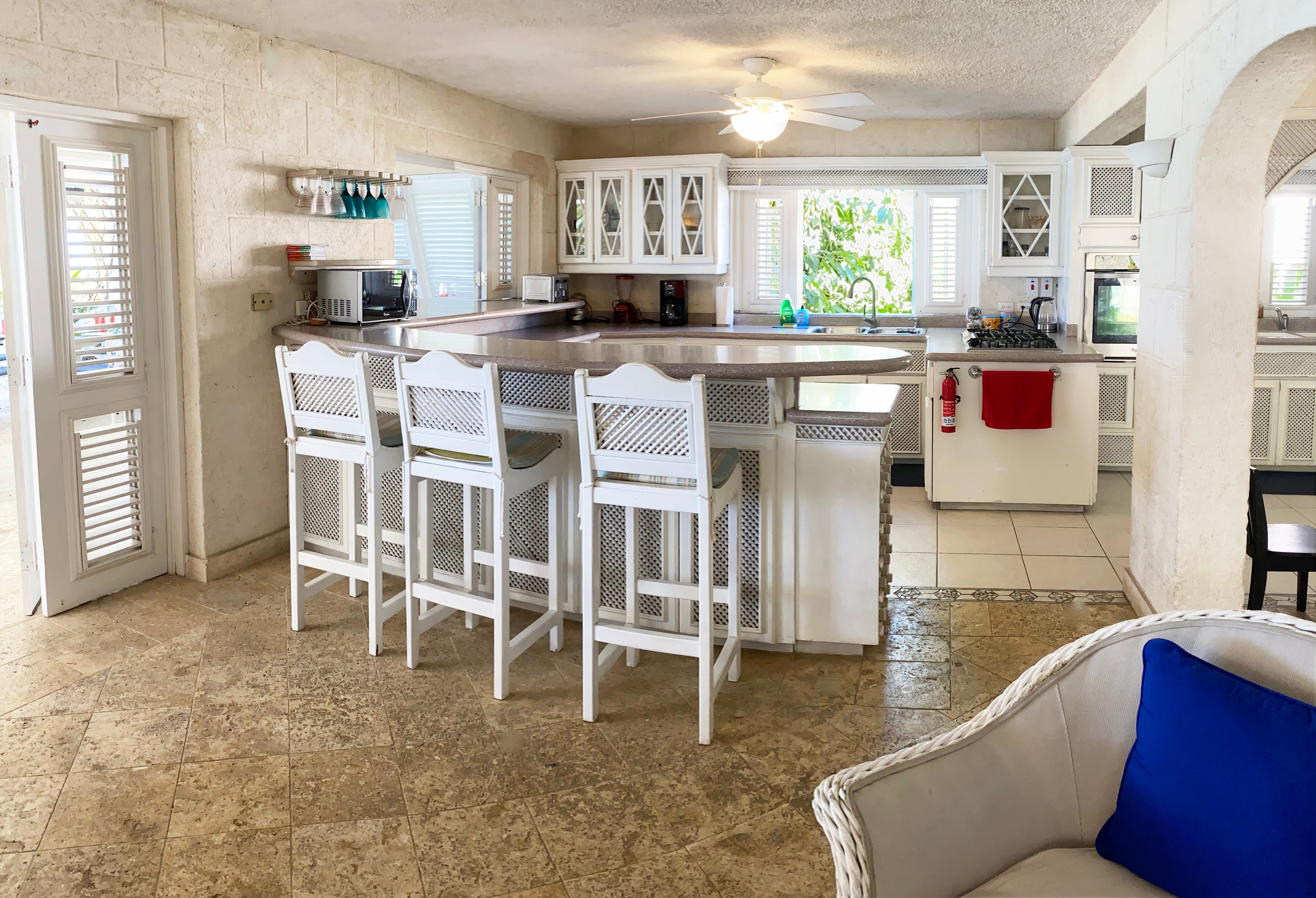 Tantalus Villa on Barbados West Coast has a gourmet's kitchen, fully equipped with all of your needs met and if you don't feel like cooking, have an scrumptious meal prepared for you by their chef.