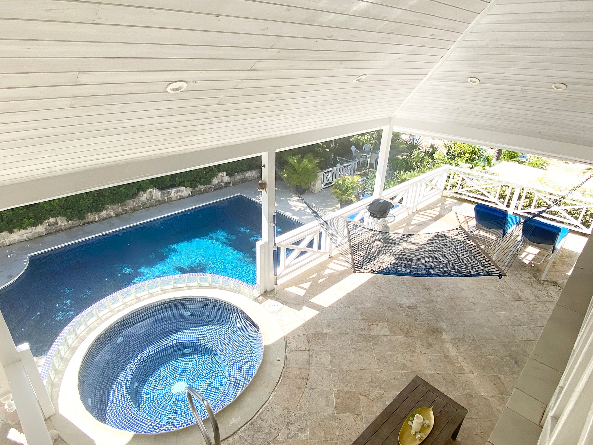 Tantalus Villa in Barbados a large hot tub overlooking the beach and heated pool, it's been rated the number 1 rental in Barbados because of their attention to detail and the villa's luxury and amenities.